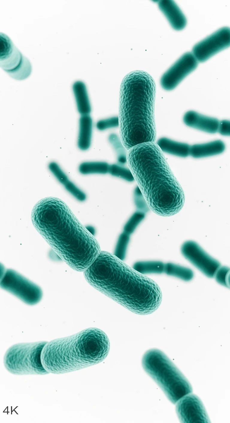 batteri intestinali turchesi fluttuano in aria, sfondo bianco, ma iperrealistica 4k emoji