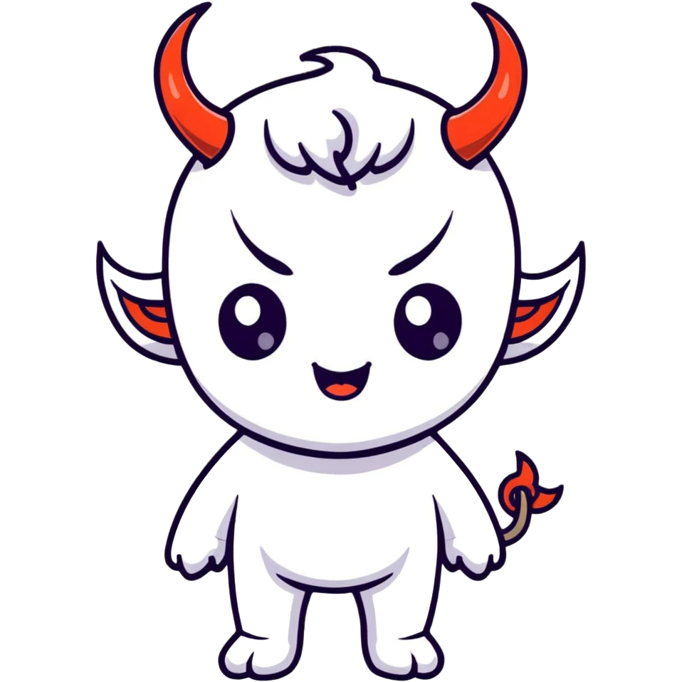 chibi anime-style demon with big eyes, small horns, and playful expression emoji