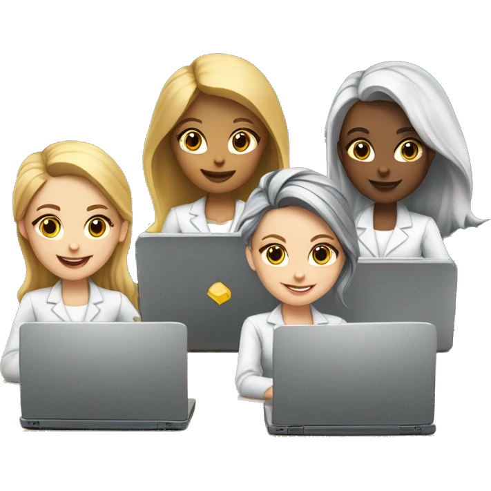 team of 6 white skin girls with laptops of Learning and Development in company emoji