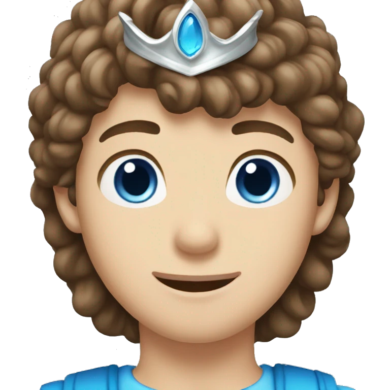 Brown hair boy with blue eyes and silver crown emoji