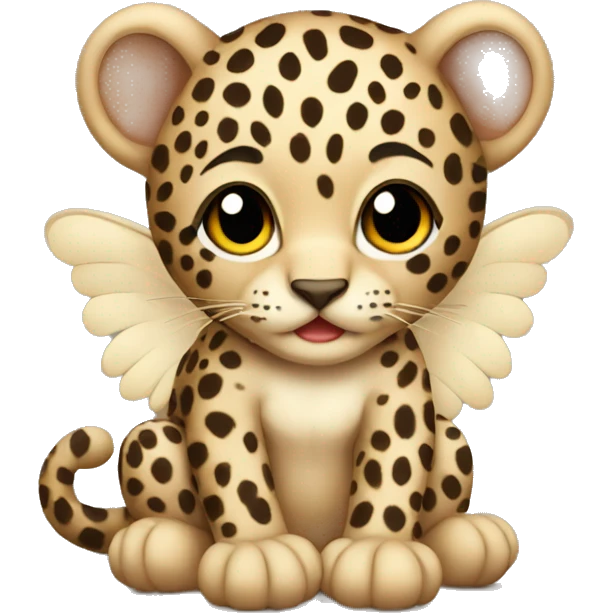 Sitting leopard baby with beige wings emoji