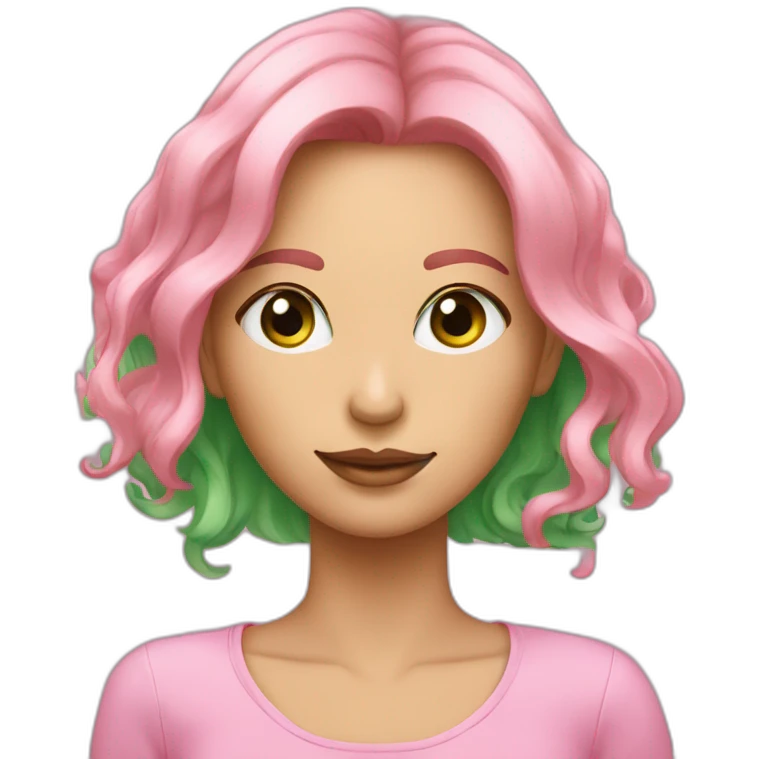 Femme au cheveux rose et vert comme c yeux emoji
