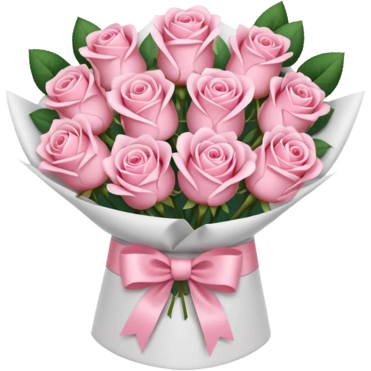light pink bouquet of roses wrapped in white wrapping paper with pink bow emoji