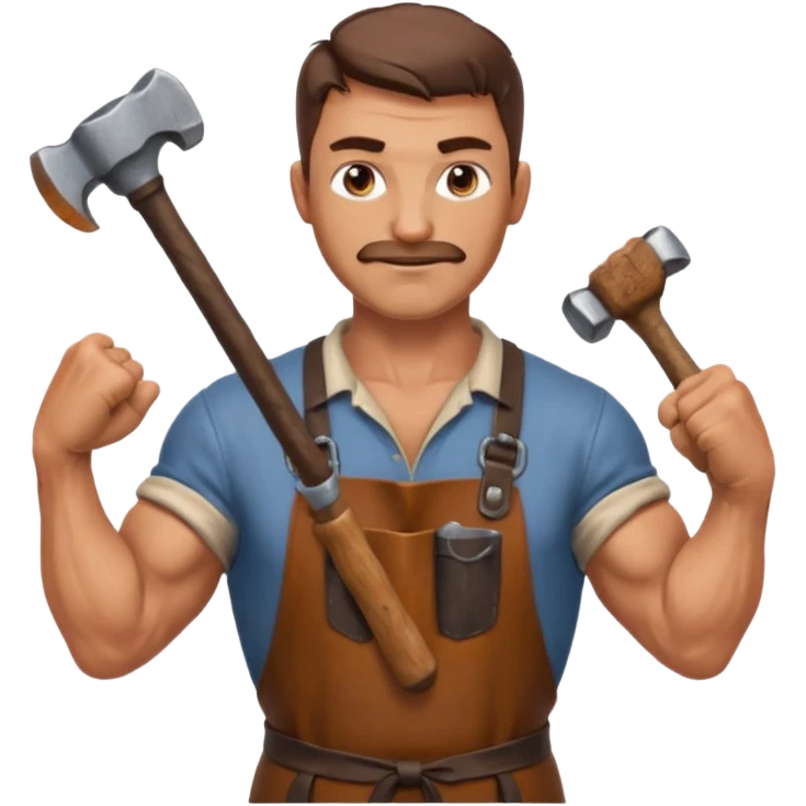 Emoji portrait of a Celtic blacksmith. Work clothes, muscular arms, holding a hammer and wearing a leather apron. emoji