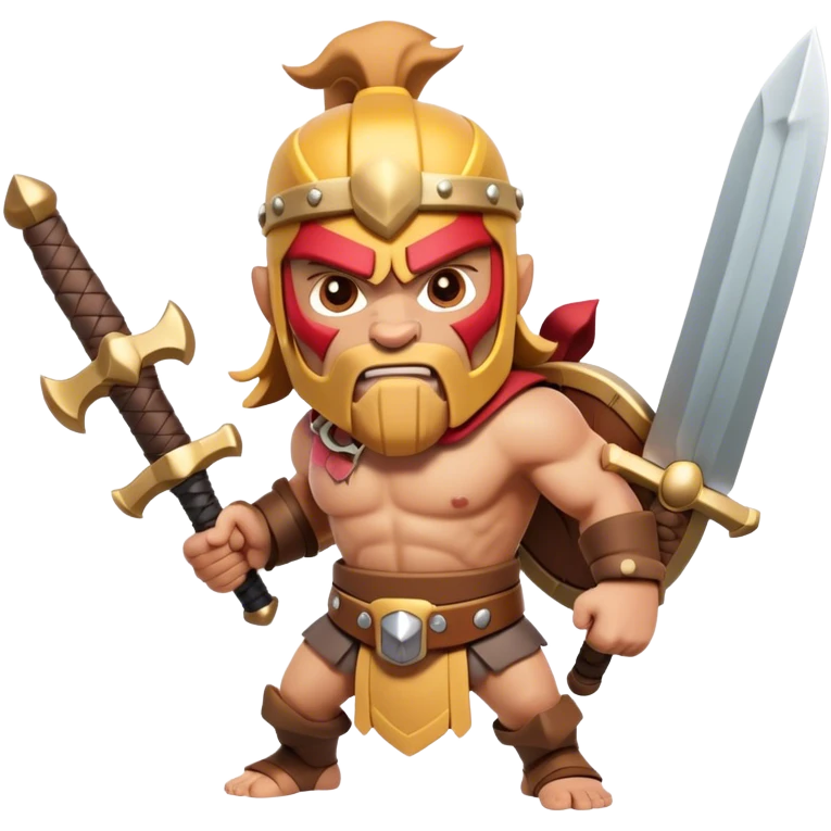 CLASH OF CLANS style warrior ready for war preparing to swing sword at camera emoji