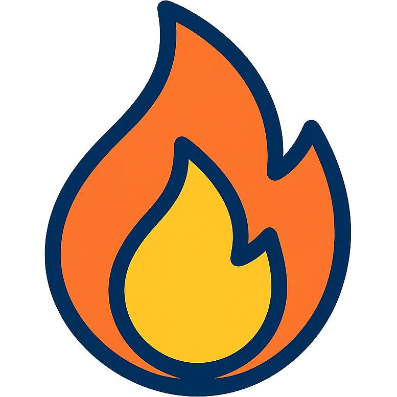 abstract flame shape with bold blue outline, geometric style emoji
