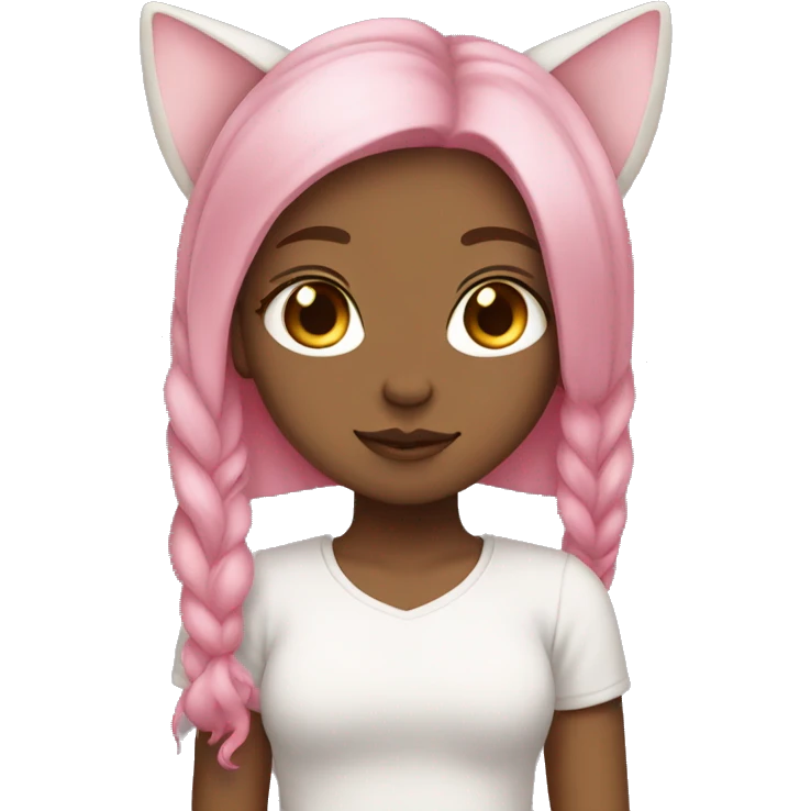 calm girl with pink hair, pale skin, and cat ear emoji