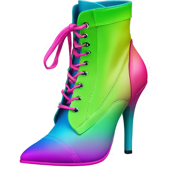Realistic isolated top view pair of lime green,hot pink ,blue and green ombre high heel ankle bootie boots.  emoji