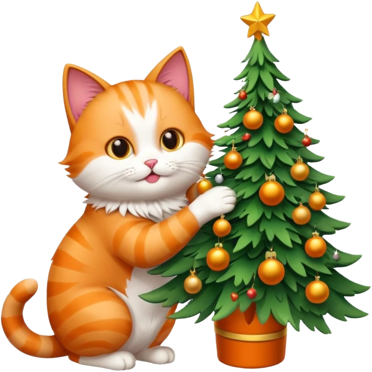A cat removes decorations from a Christmas tree. emoji