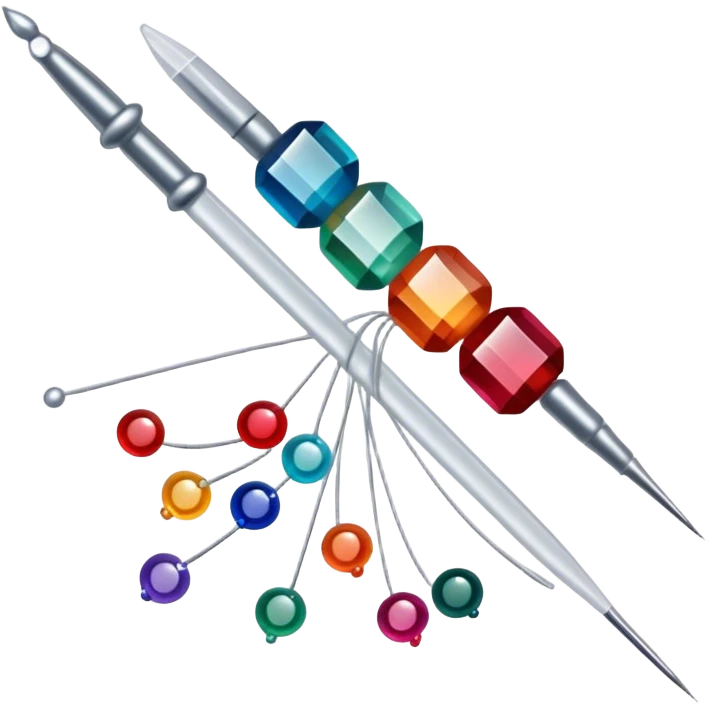 Create an icon that represents the hobby of beadwork, including colorful beads, thread, and a beading needle or tool. The design should capture the essence of beadwork with an artistic, crafty vibe. The icon should be simple yet detailed, showcasing the creativity and precision involved in beadwork. The background should be transparent. emoji