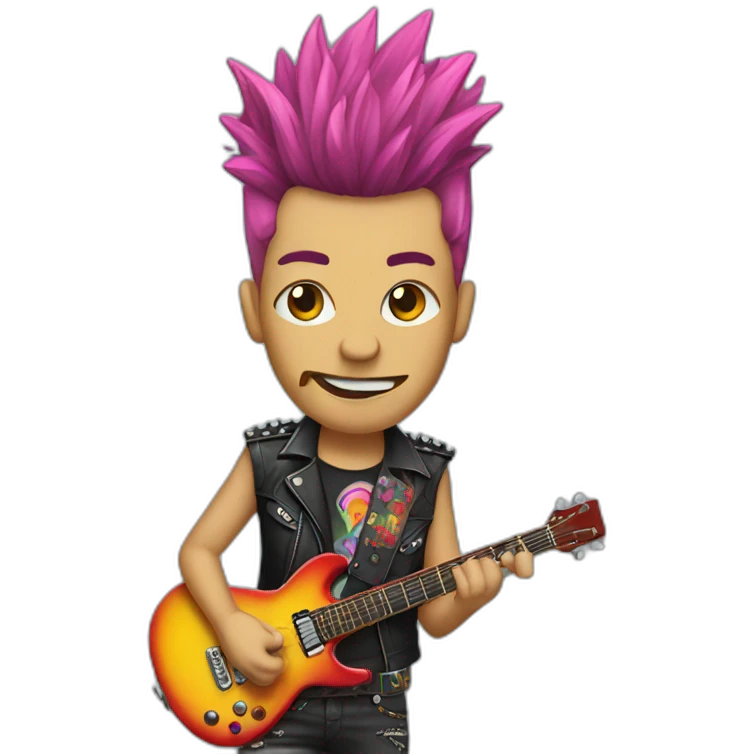 rocker with guitar and punky colorful crest hair  emoji