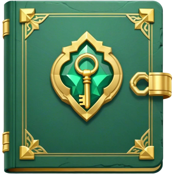 An emerald green book with slate gray accents, gold-gilded edges, and an emblem of a golden key, a pyramid, or a radiant burst of light, radiating prosperity, ambition, and the power of mindset-driven wealth creation emoji