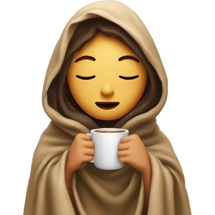 girl inside a blanket sipping coffee eyes closed emoji