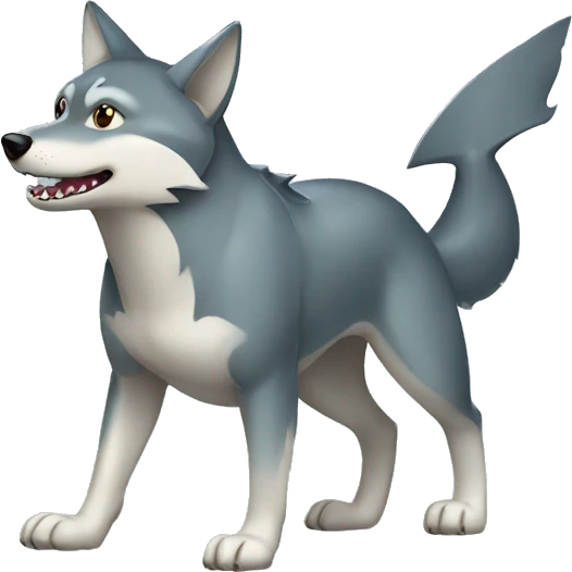 Shiny Wolf with a shark tail and a shark fin on back Full Body emoji