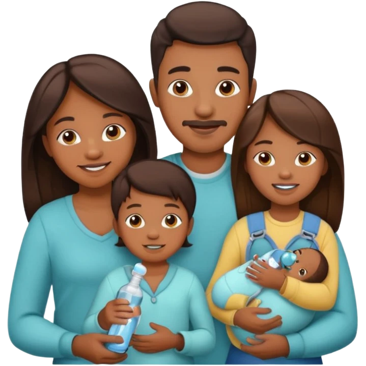 brown family with mom dad teenage daughter toddler son and baby emoji