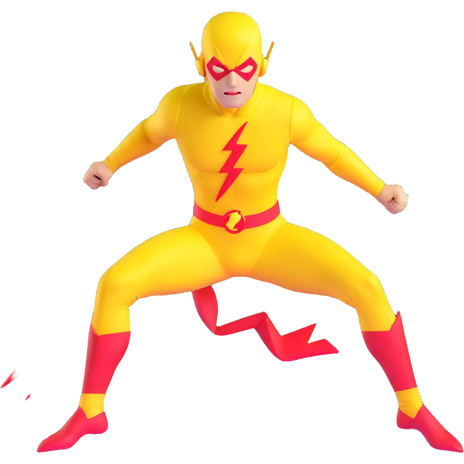 Reverse Flash villain with yellow costume and red lightning bolt emoji