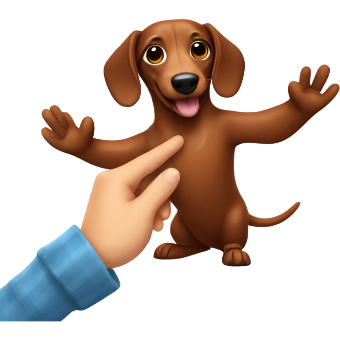Brown sausage dog giving a high five emoji