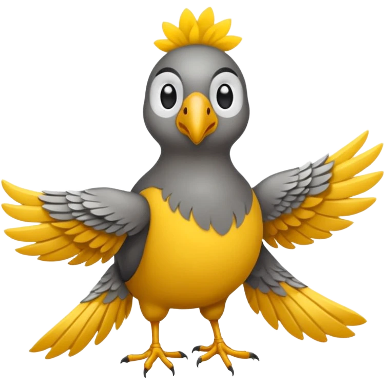 Pássaro com corpo cinza, cabeça amarela, bochechas vermelhas, topete amarelo e cauda cinza longa emoji
