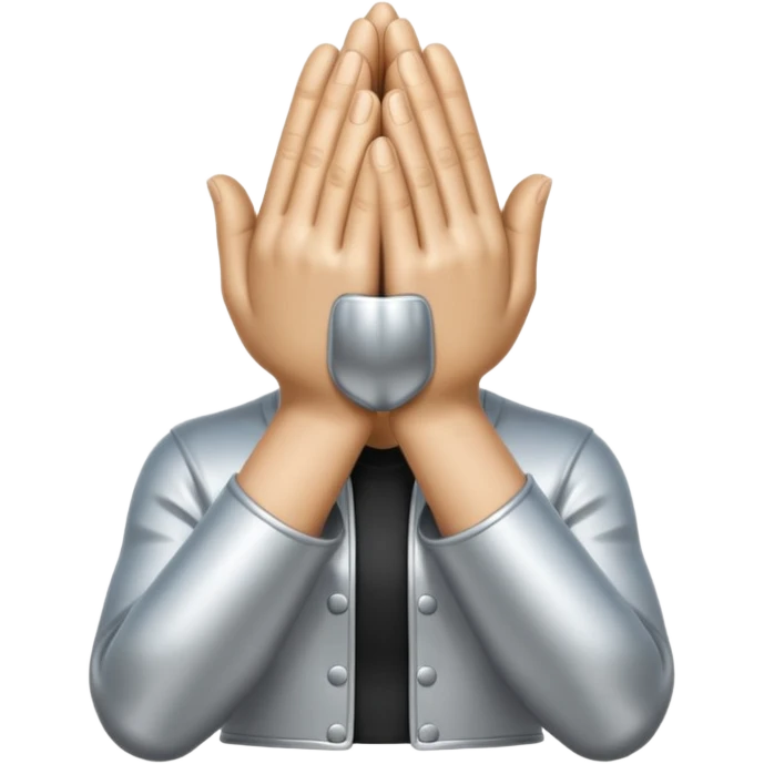 Emoji-style praying metallic hands, realistic proportions, clean outlines emoji