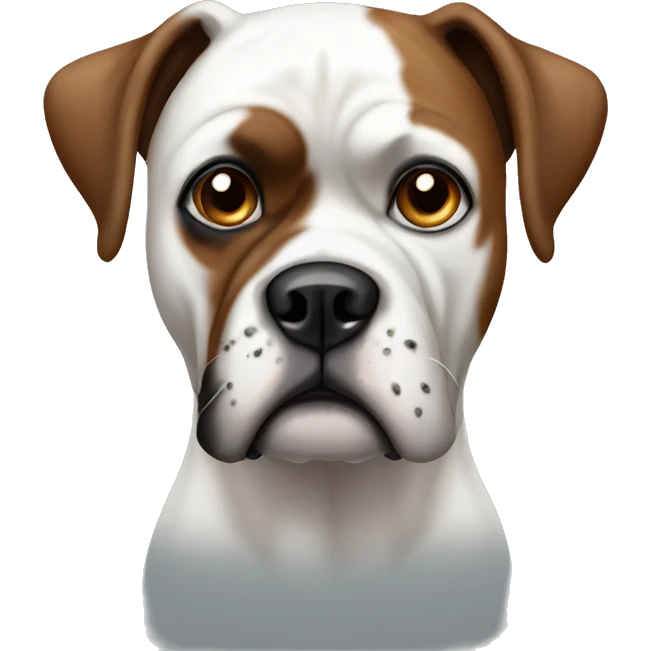 White boxer dog with brown spot around eye emoji