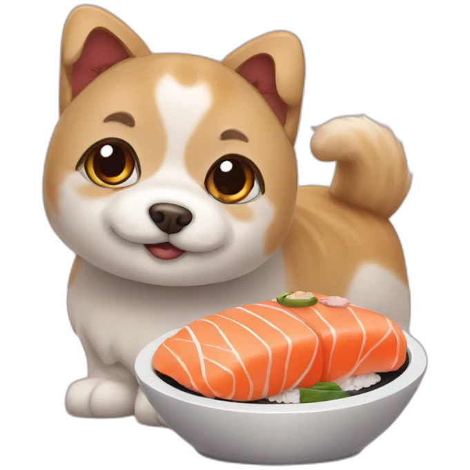 Chien chinois avec un chat japonais qui fait des sushi emoji