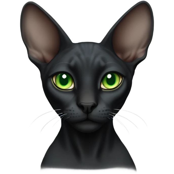 black sphinx cat with green eyes and a white spot on the nose emoji