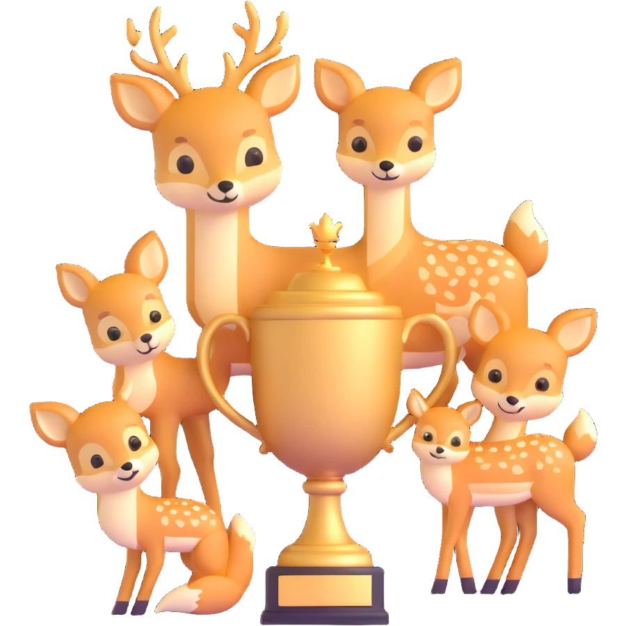 golden spring trophy with baby deer and fox cubs emoji