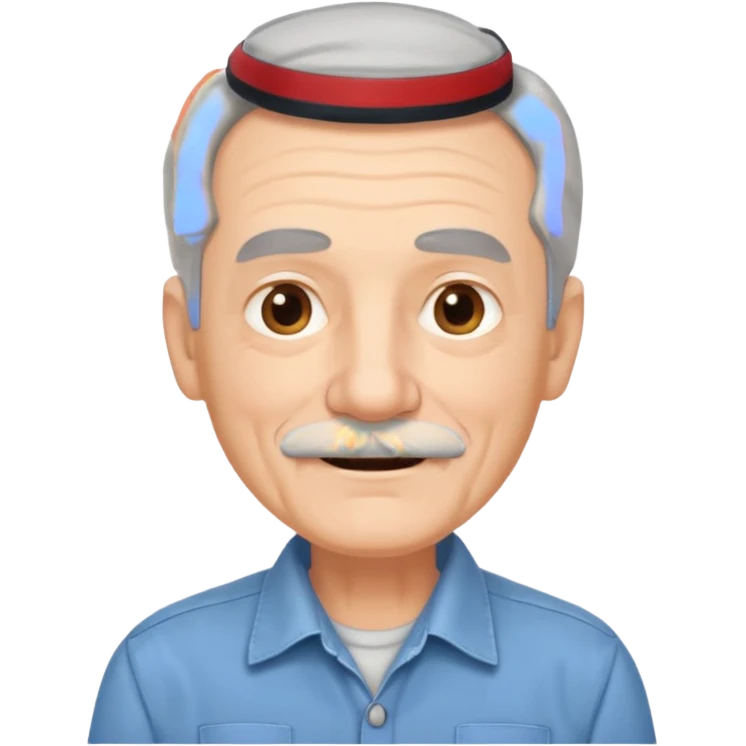 Old man with gray hair and mustache and working shirt. happy optimistic expression emoji