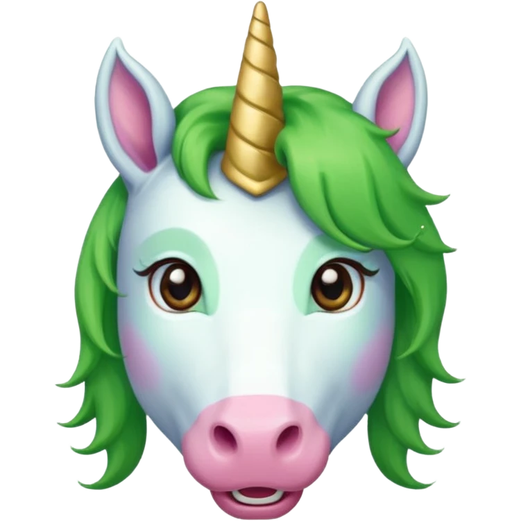 unicorn face cute and green haired and bearded wearing hat emoji