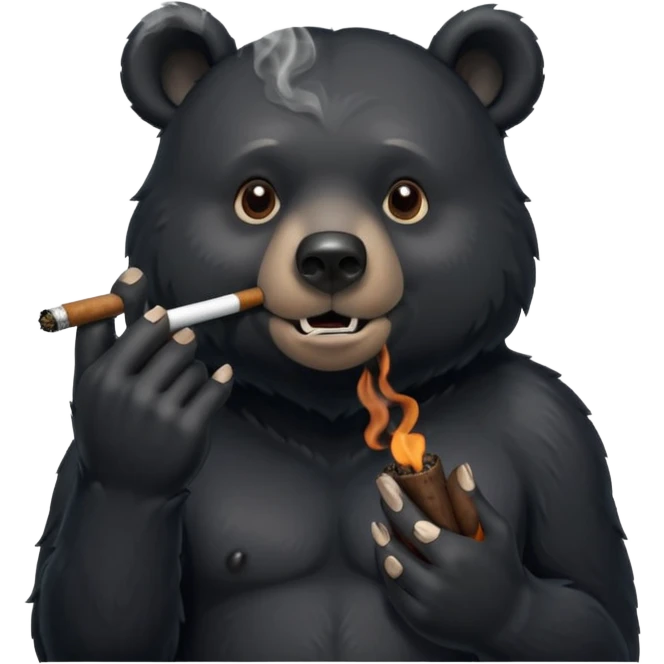 A highly detailed photo of a cartoon black bear smoking a blunt do not have any other cigs or anything, just the blunt between his fingers emoji