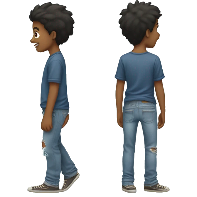 barefoot boy in torn jeans with a car emoji