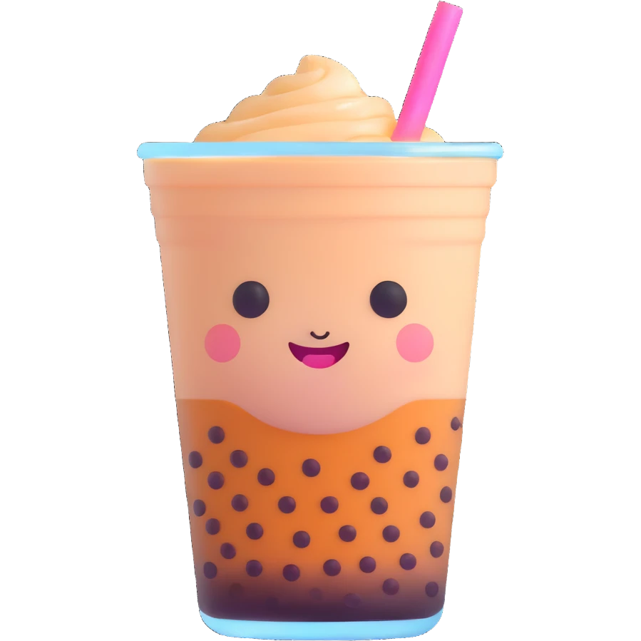 kawaii boba tea with a cute smiling face emoji