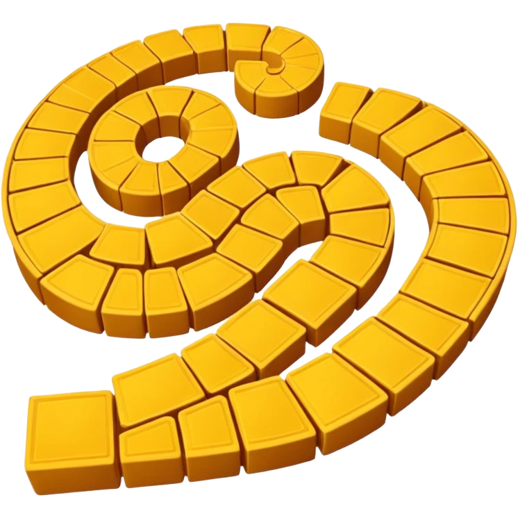 Create a cozy 3D cartoon board game path in warm autumn style. The path consists of 20 golden tiles in a winding S-shaped layout.  emoji