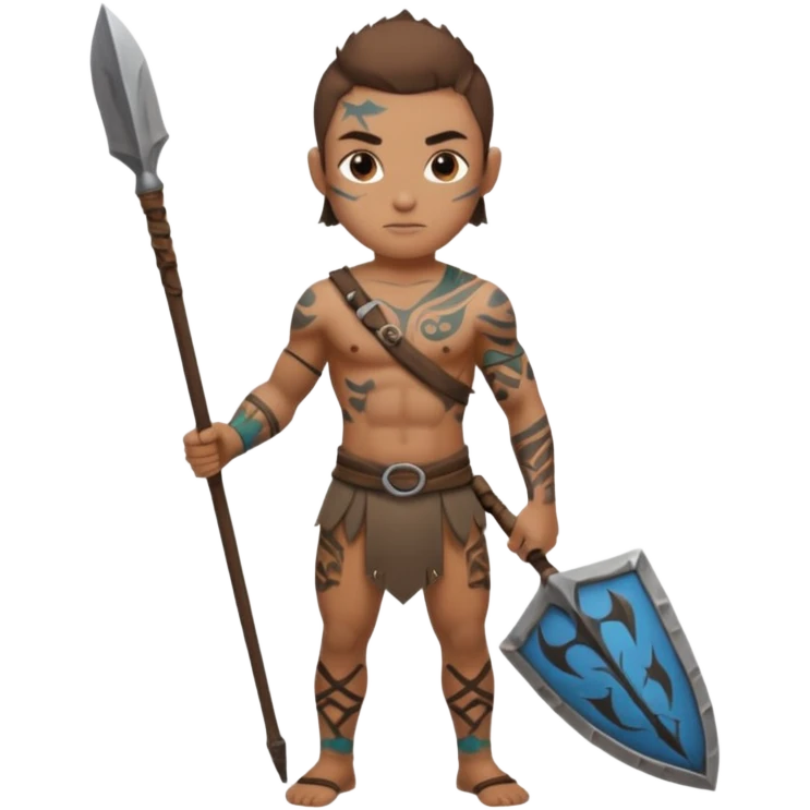 tattoed warrior ancient kid holding speare emoji