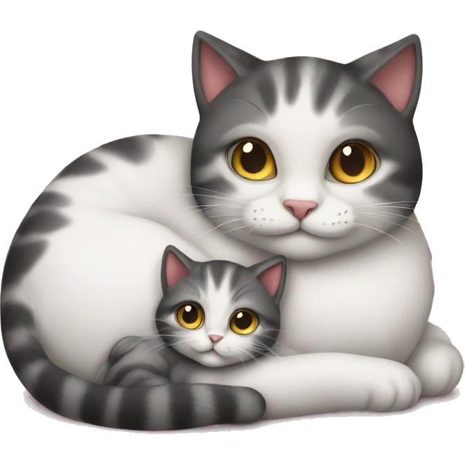 Mama cat cuddling kitten emoji