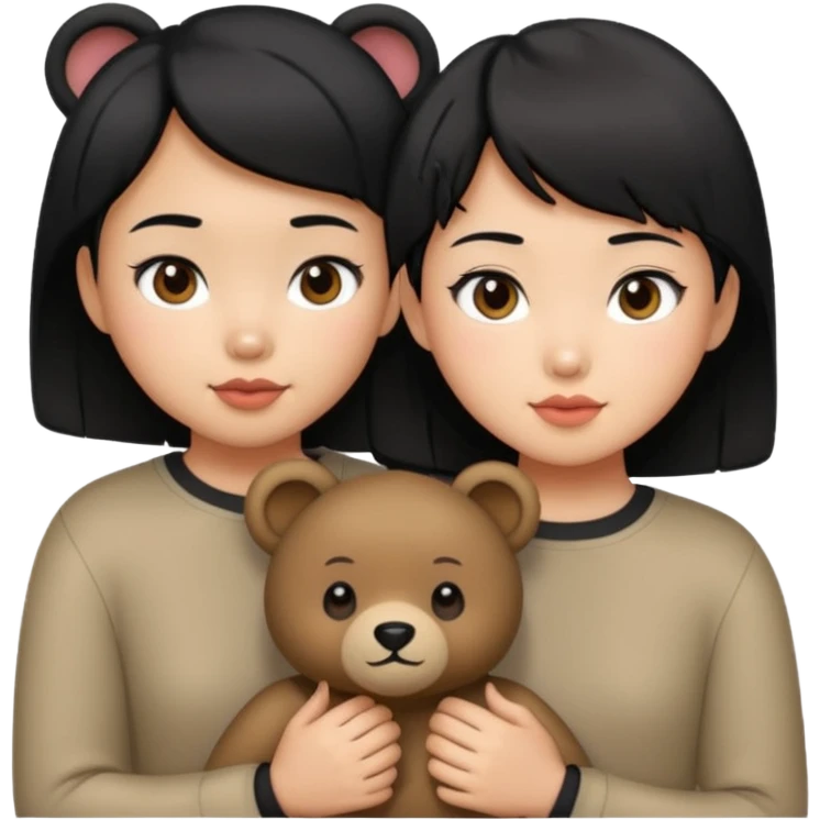 An elegant bear in love with a sexy Asian girl with short hair wearing black emoji