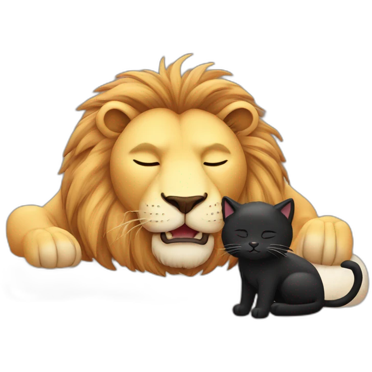 Big Lion and small black cat both closed eyes sleeping z z z emoji
