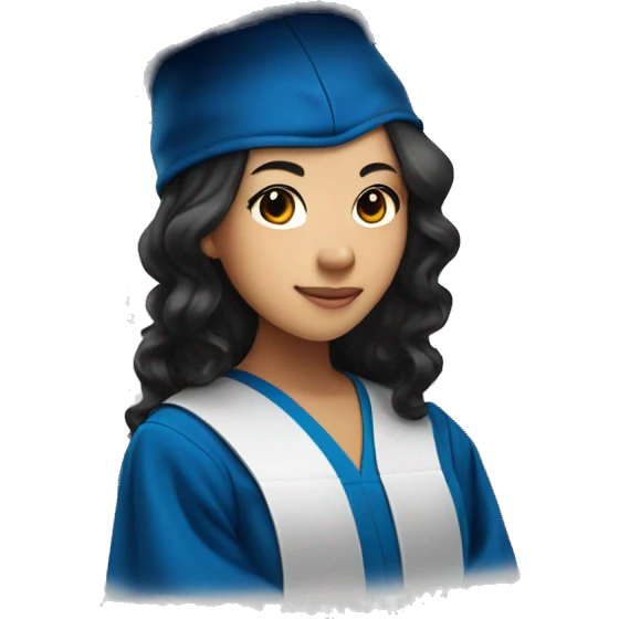 asian girl wearing blue graduation cap with long curly black hair emoji