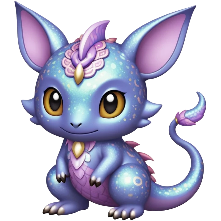 Dark-pastel greyish Randomly-colored sparkly exotic Fakémon-creature with random patterns emoji