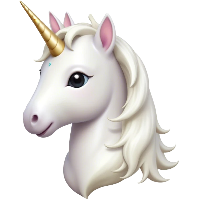 Cinematic Cute White Unicorn Portrait Emoji, Head tilted playfully and inquisitively, featuring a charming, petite form with a silky white color, a delicately flowing mane and tail, and a tiny, sparkling horn, with large, dreamy eyes full of wonder, Simplified yet irresistibly adorable features, highly detailed, glowing with a warm, enchanting glow, high shine, affectionate and lively, stylized with a touch of fairy-tale whimsy, soft glowing outline, capturing the essence of a mischievous yet endearing white unicorn that seems as if it could gallop out of the screen into your heart! emoji