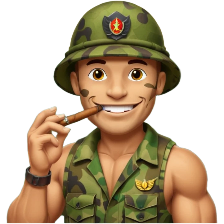 brauny cool jungle commando smoking a cigar with a grin emoji