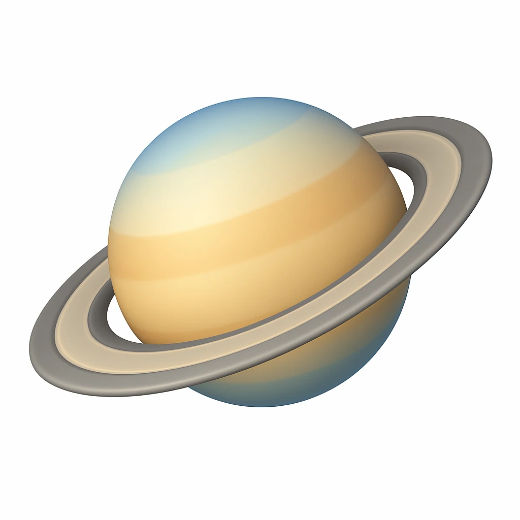 Create a Saturn emoji that looks exactly like the reference image in iOS emoji style. The emoji should be 3D with shiny, smooth gradients and soft shadows. It should depict the classic Saturn with rings, no cow, just the planet. Add a subtle highlight to the rings. emoji