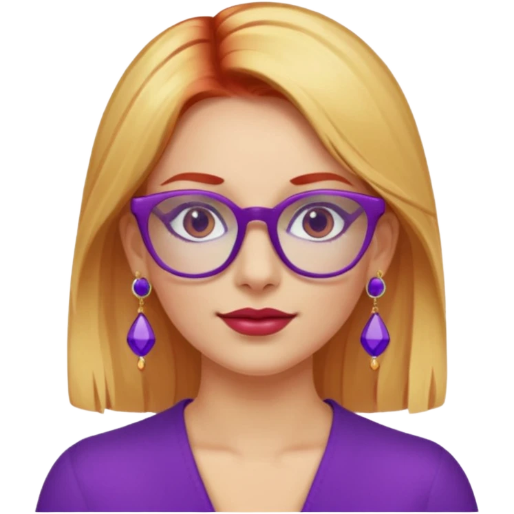 fai una signora con i capelli sia biondi che rossi con gli occhiali viola pieni di orecchini emoji