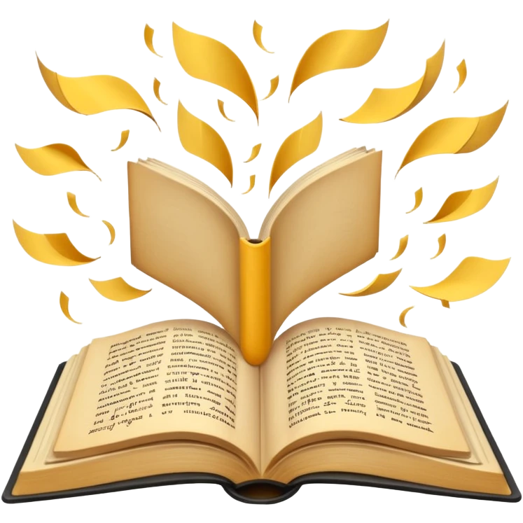 an open book with letters flying out, symbolizing grammar and writing emoji
