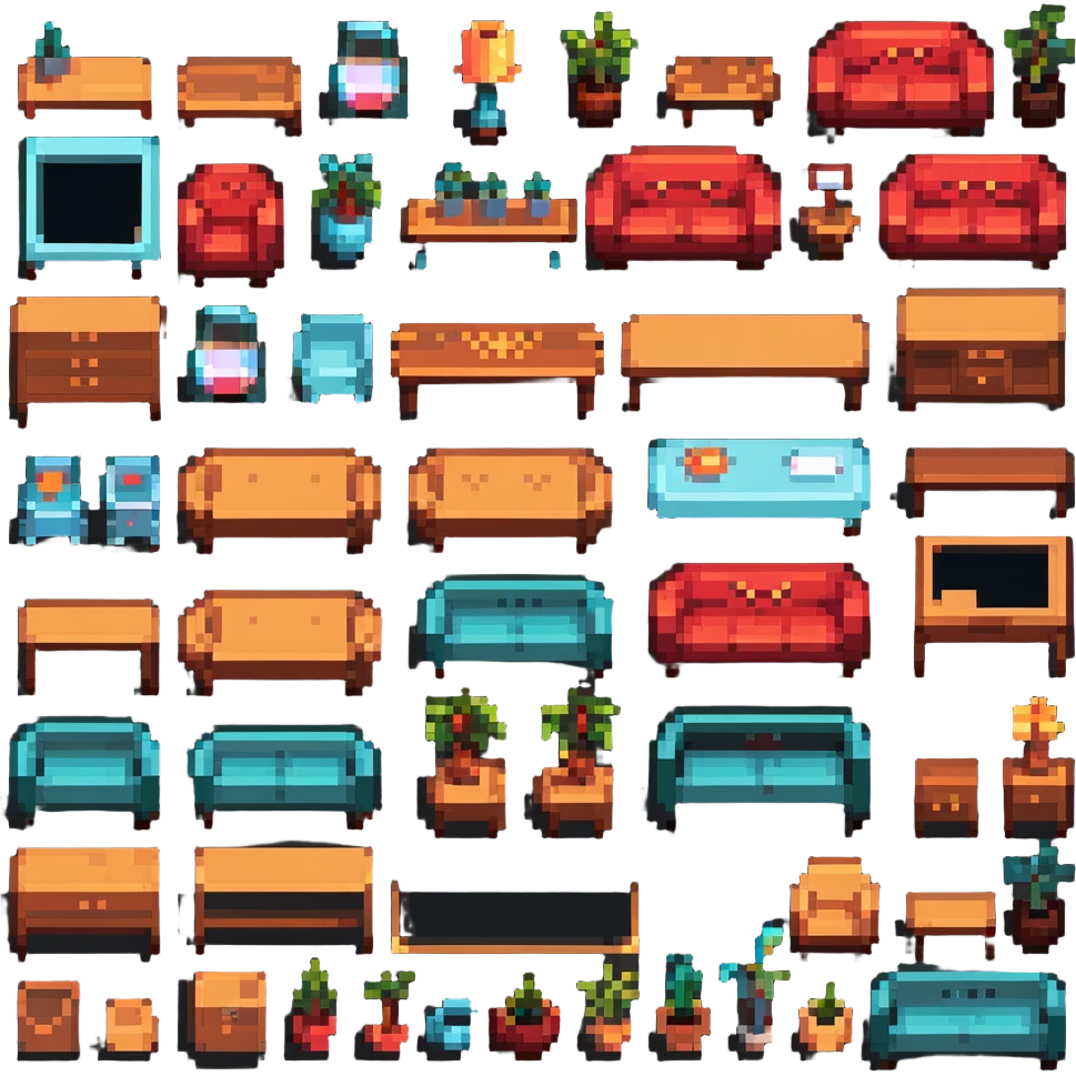 detailed furniture elements in pixel art style emoji