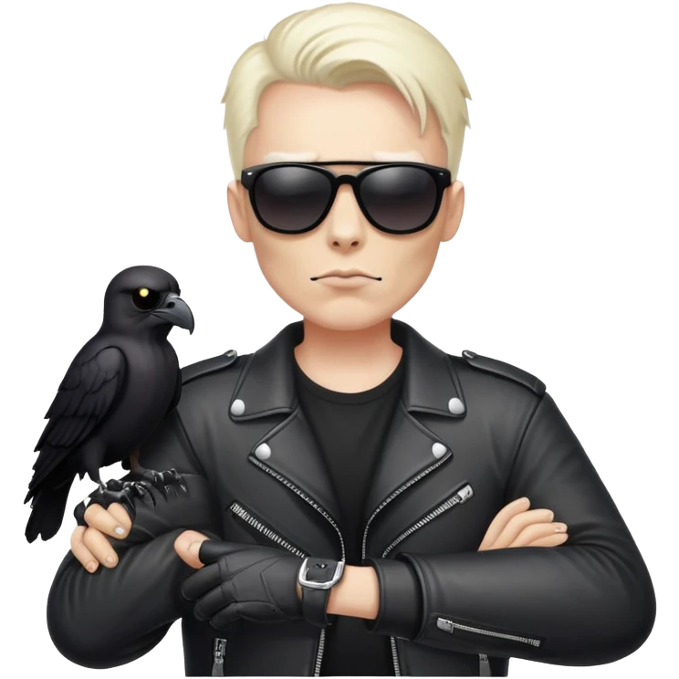 Skull Biker wearing sunglasses holding a raven emoji