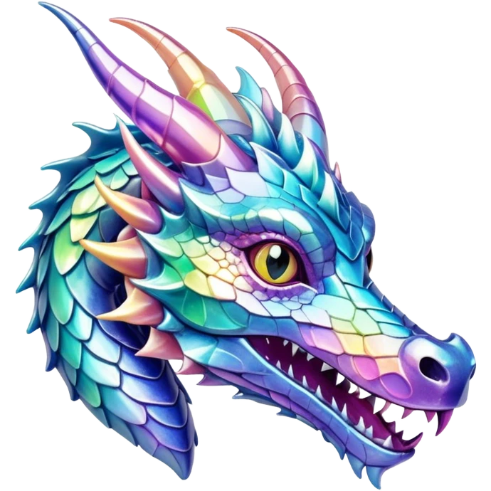 Realistic Sparkly glossy Pastel iridescent glass dragon head profile  emoji