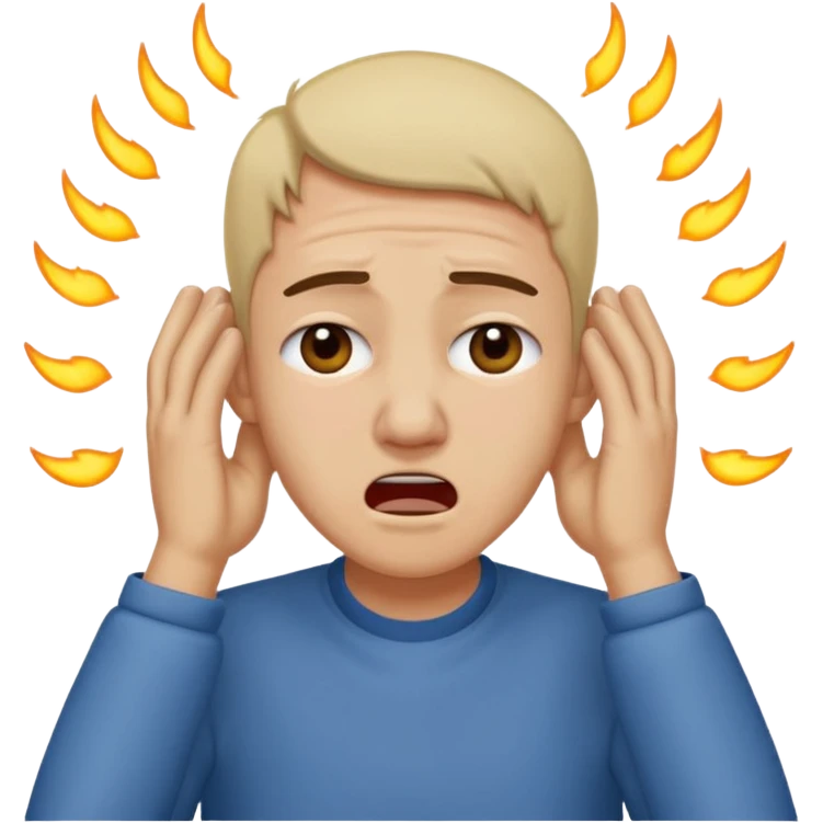 person covering ears, wincing in pain because the sound is terribly loud and hurting ears emoji