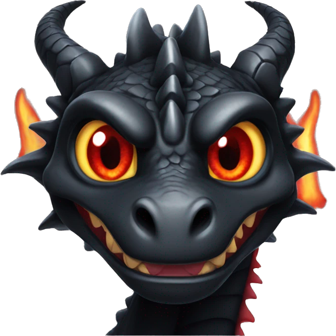 black dragon with red eyes breathes fire emoji