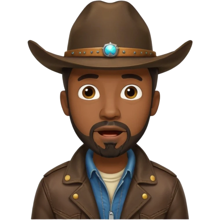 Black male, goatee beard, cowboy hat, surprised or shocked facial expression emoji